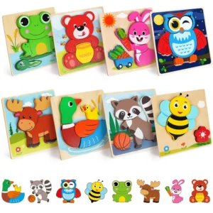 8 Pack Animal Wooden Puzzles Learning Educational Preschool