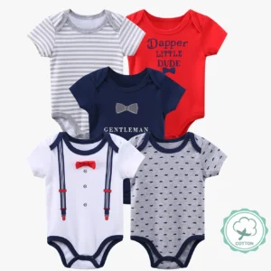 5pcs Baby Boys Short Sleeve Rompers with Bow Tie