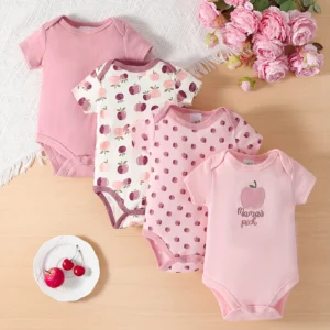4pcs Set Of Baby Girl Short Sleeved Jumpsuit