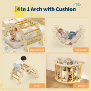 7-in-1 Wooden Indoor Jungle Gym With Reversible Animal Slide - Thumbnail Image 5