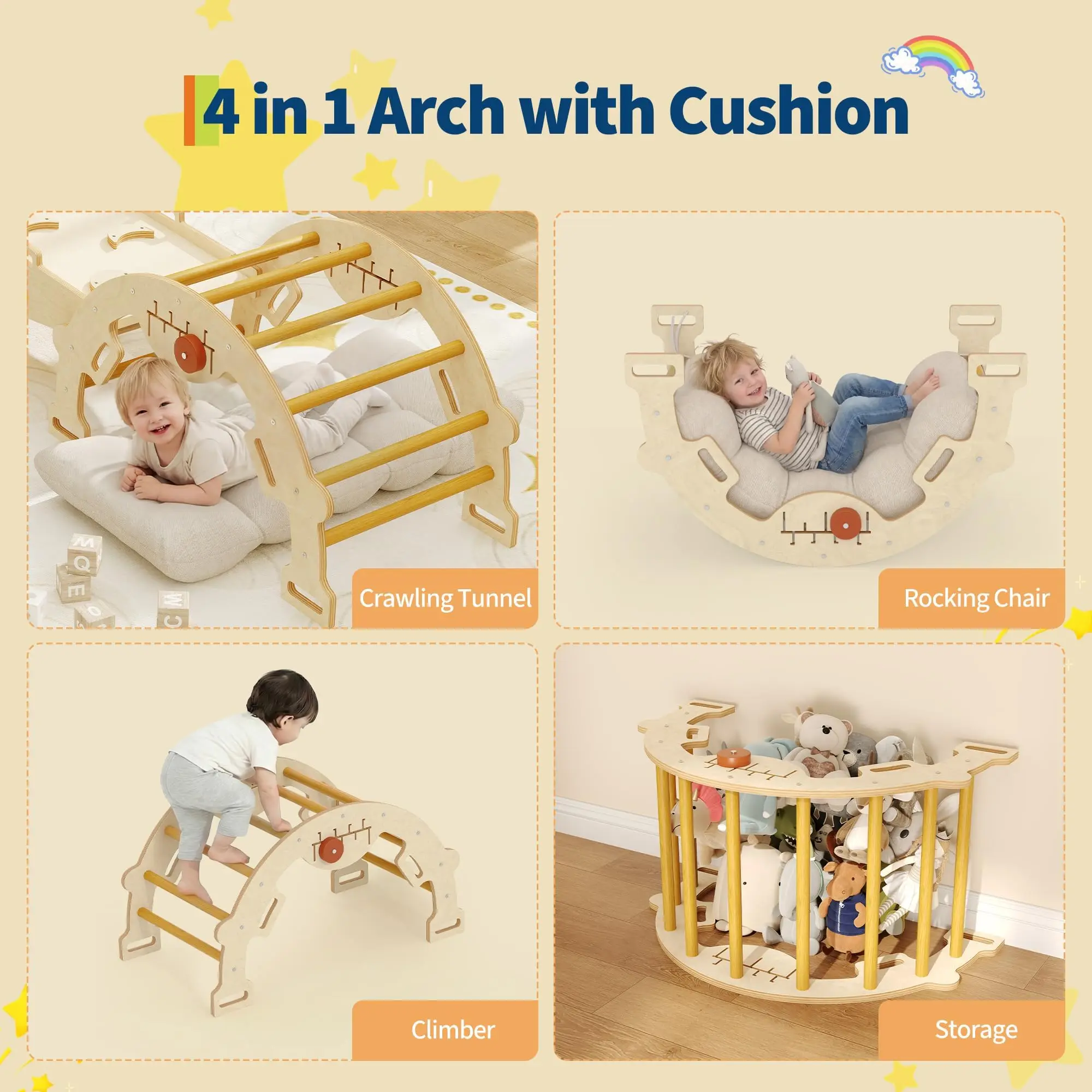 7-in-1 Wooden Indoor Jungle Gym With Reversible Animal Slide - Image 5
