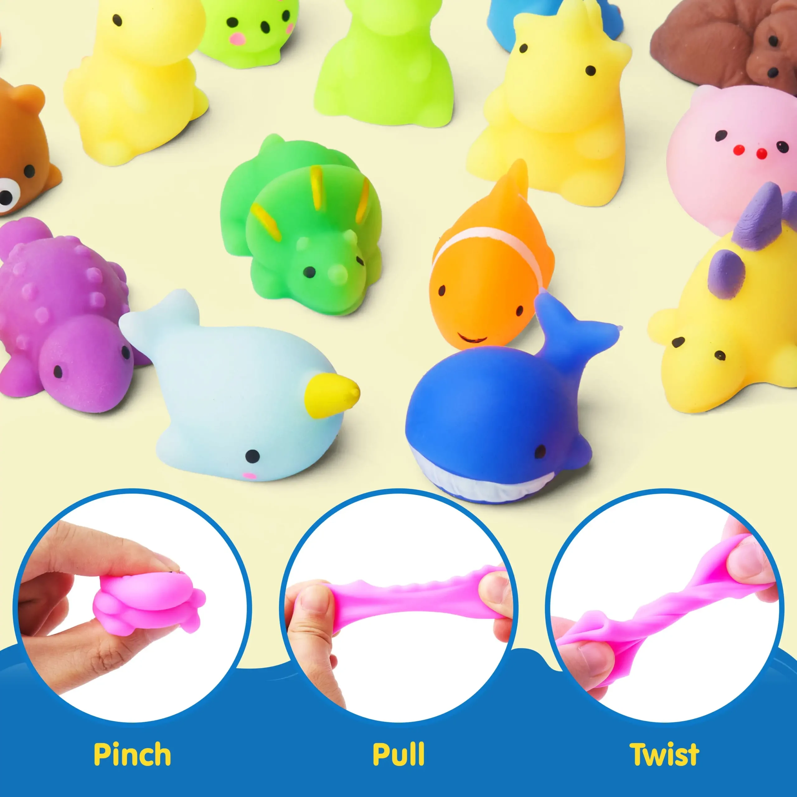 100 Pcs Mini Animals & Fruit Mochi Squishies - Image 3