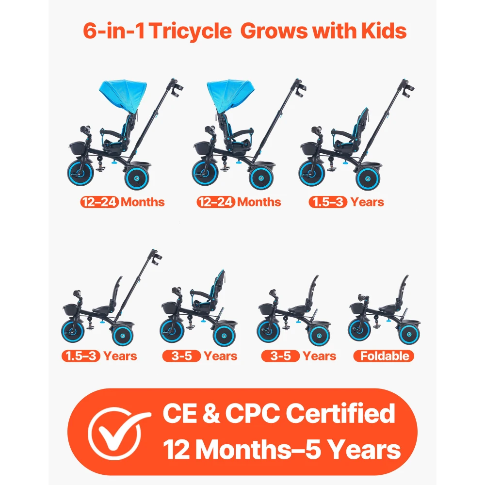 Toddler Tricycle & Stroller 6-in-1 Kids Trike - Image 8