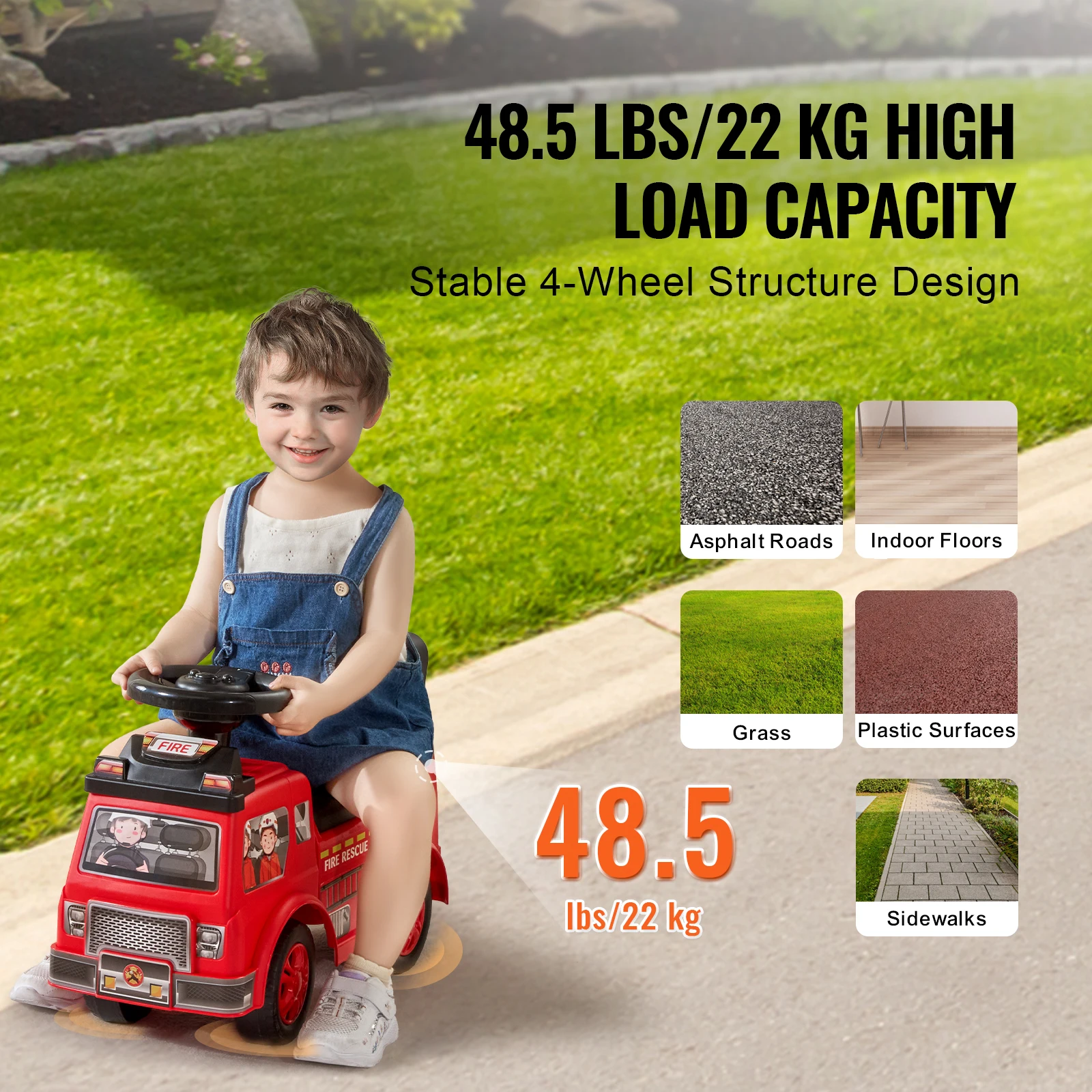 Ride On Push Car Kids Ride On Car with Music Steering Wheel & Under Seat Storage - Image 4