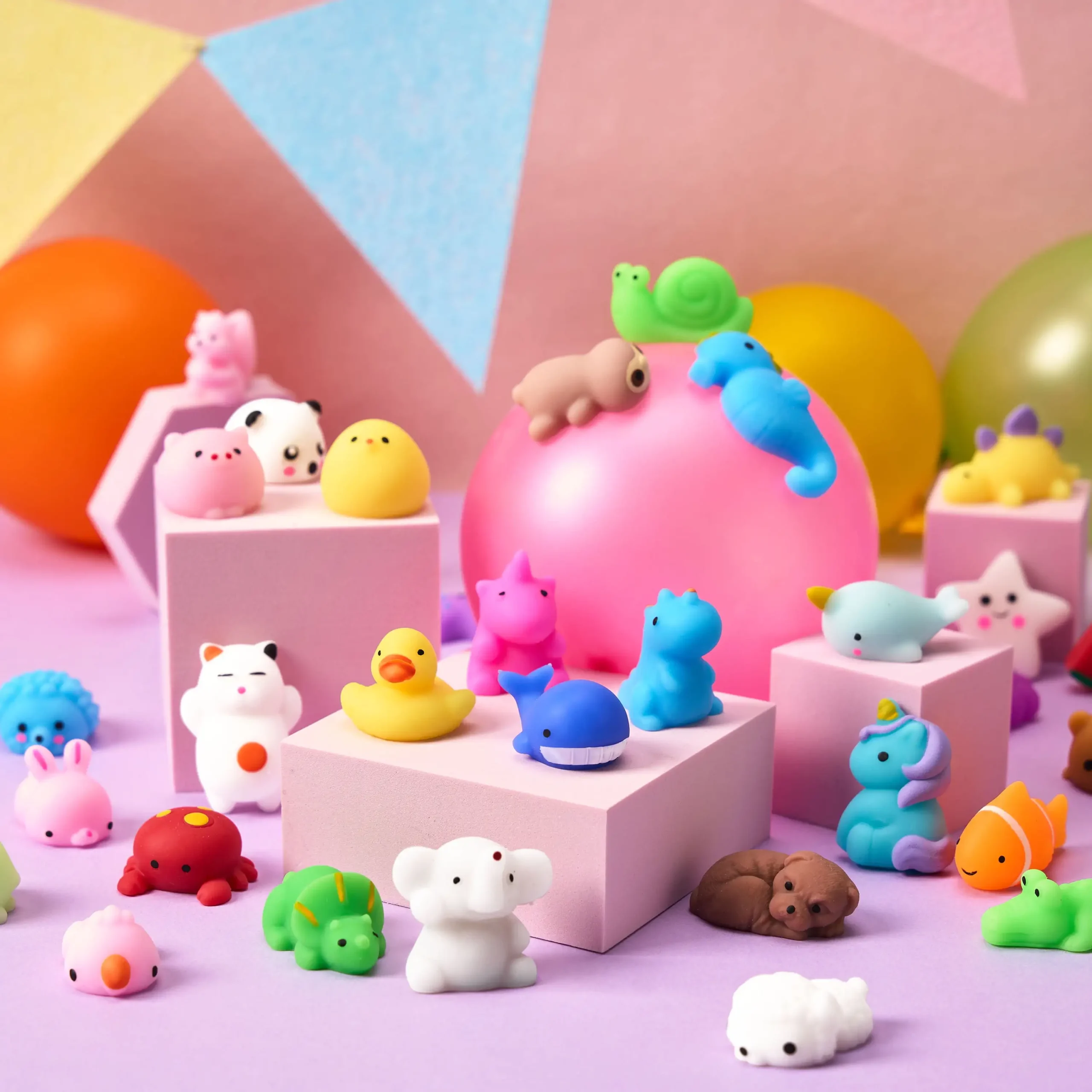 100 Pcs Mini Animals & Fruit Mochi Squishies - Image 6