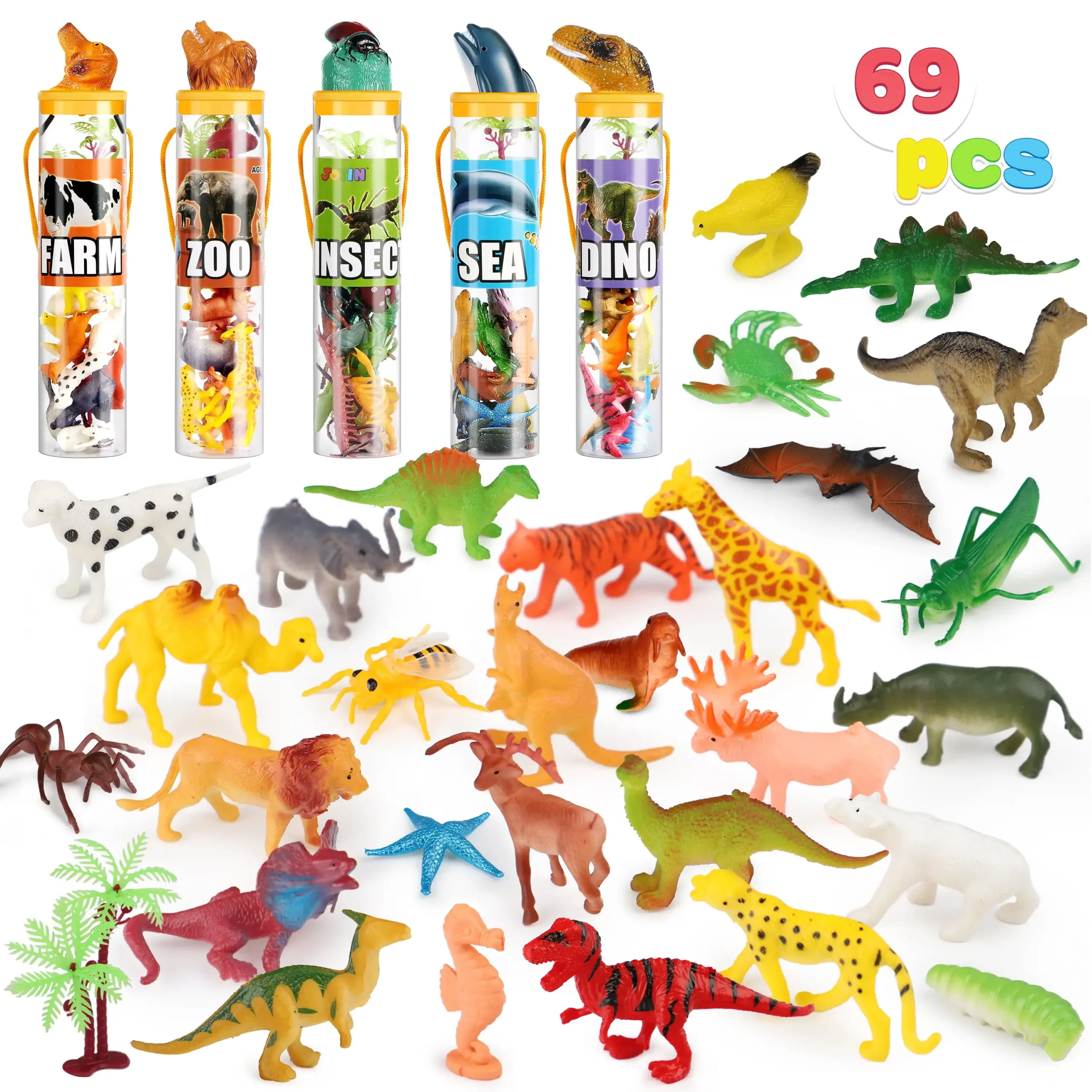 69Pcs Small Animal Figures Assorted Mini Plastic Animal Toy - Image 1