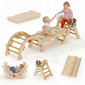 7-in-1 Wooden Indoor Jungle Gym With Reversible Animal Slide