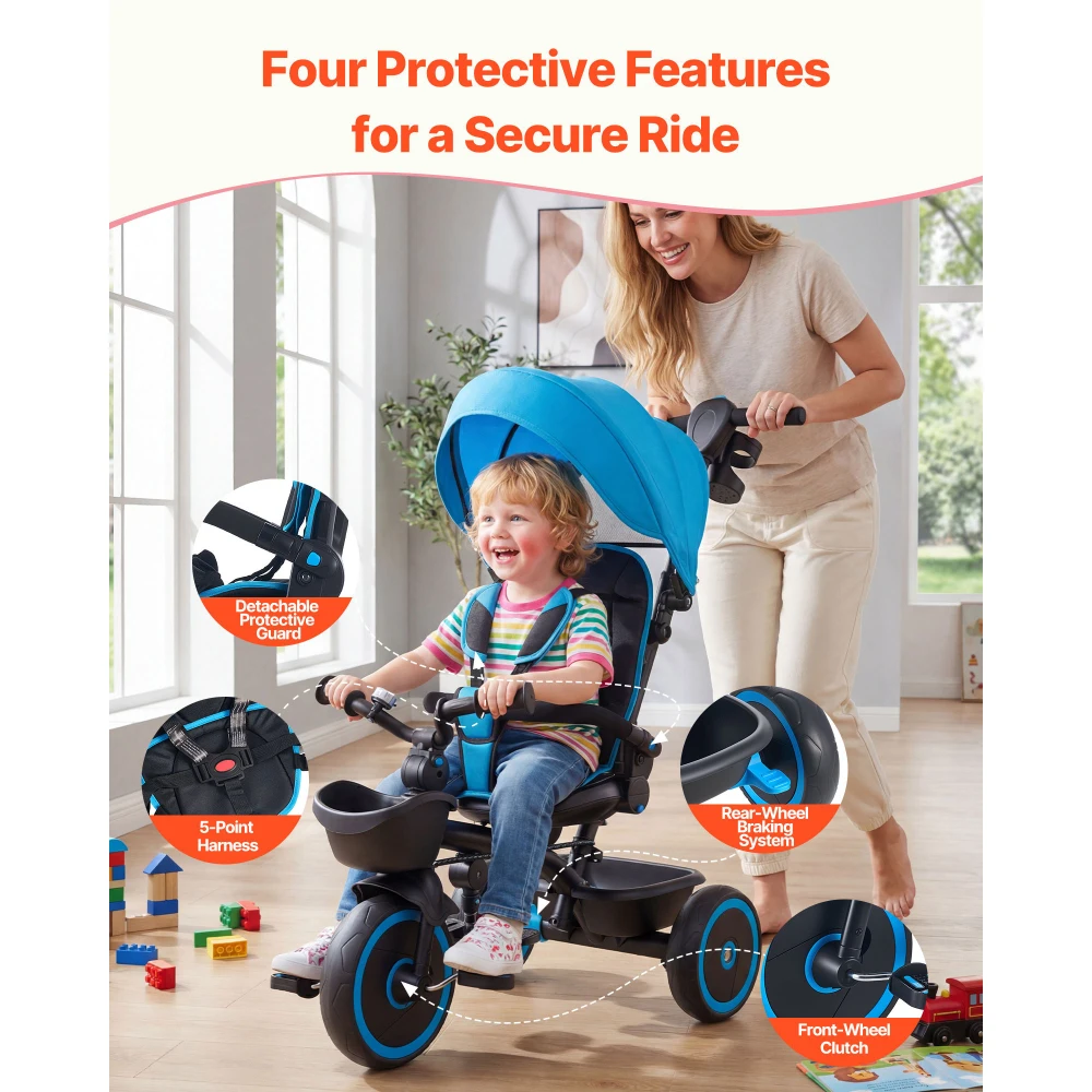 Toddler Tricycle & Stroller 6-in-1 Kids Trike - Image 2