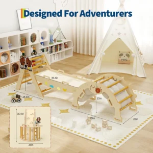 7-in-1 Wooden Indoor Jungle Gym With Reversible Animal Slide - Thumbnail Image 3