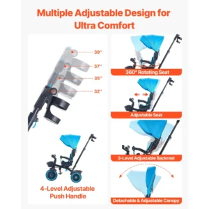 Toddler Tricycle & Stroller 6-in-1 Kids Trike - Thumbnail Image 3
